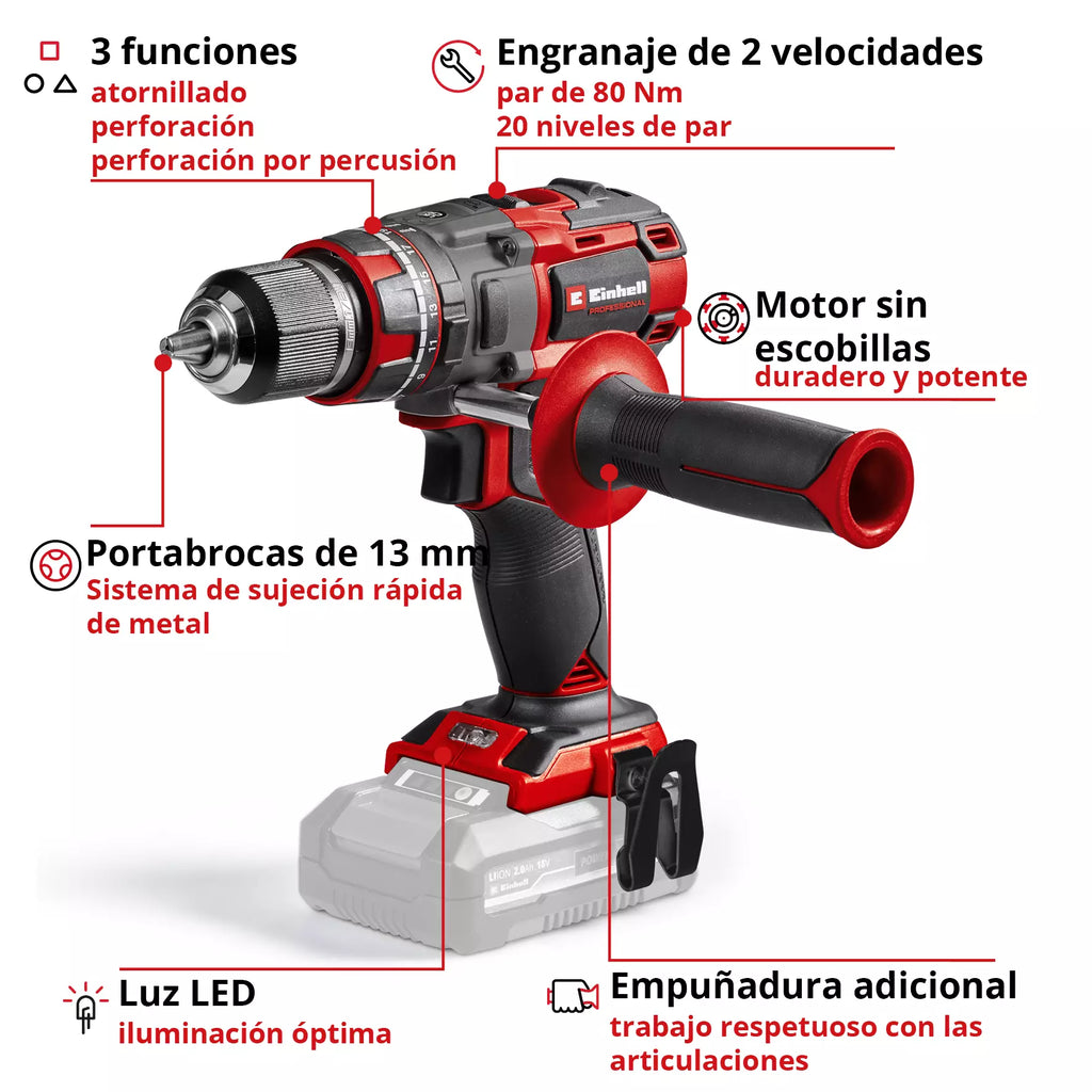 PROFESSIONAL Taladro de impacto inalámbrico TP-CD 18/80 Li-i BL - Solo