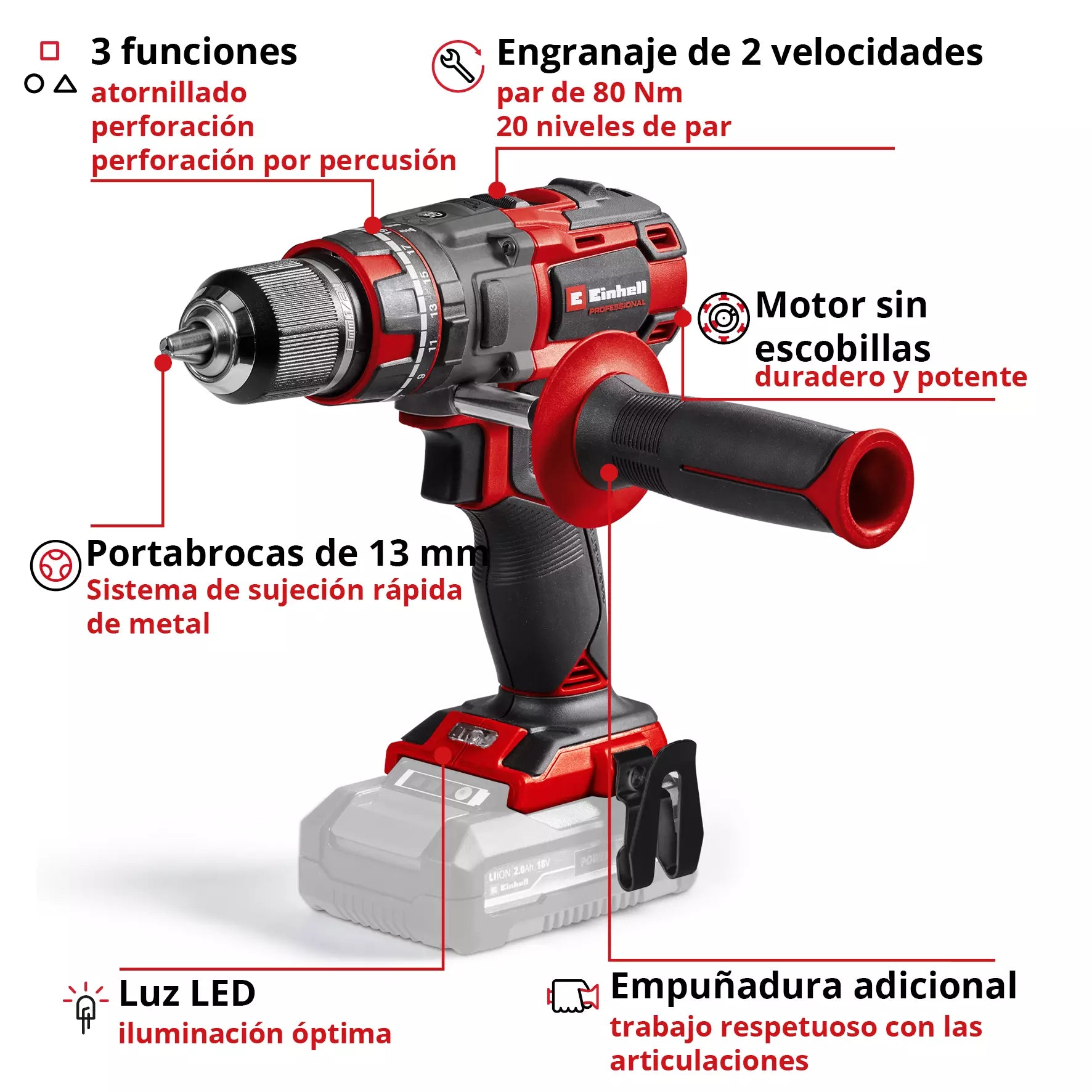 PROFESSIONAL Taladro de impacto inalámbrico TP-CD 18/80 Li-i BL - Solo