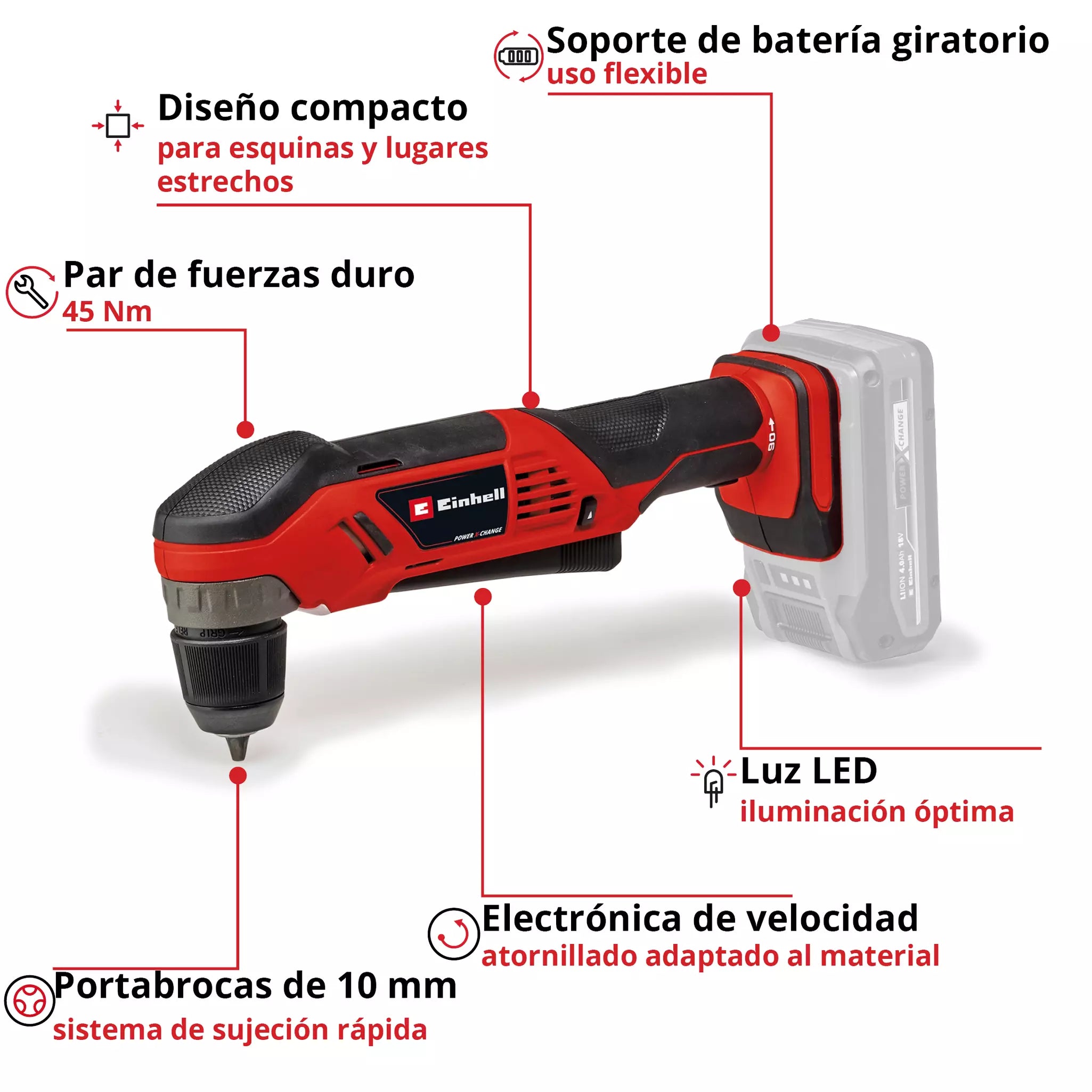 Taladro angular inalámbrico TE-AD 18 Li - Solo