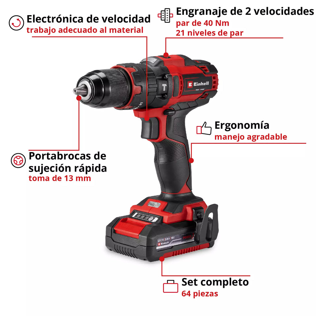 Taladro de impacto inalámbrico TE-CD 18/40 Li-i +64 (1x2,0Ah)