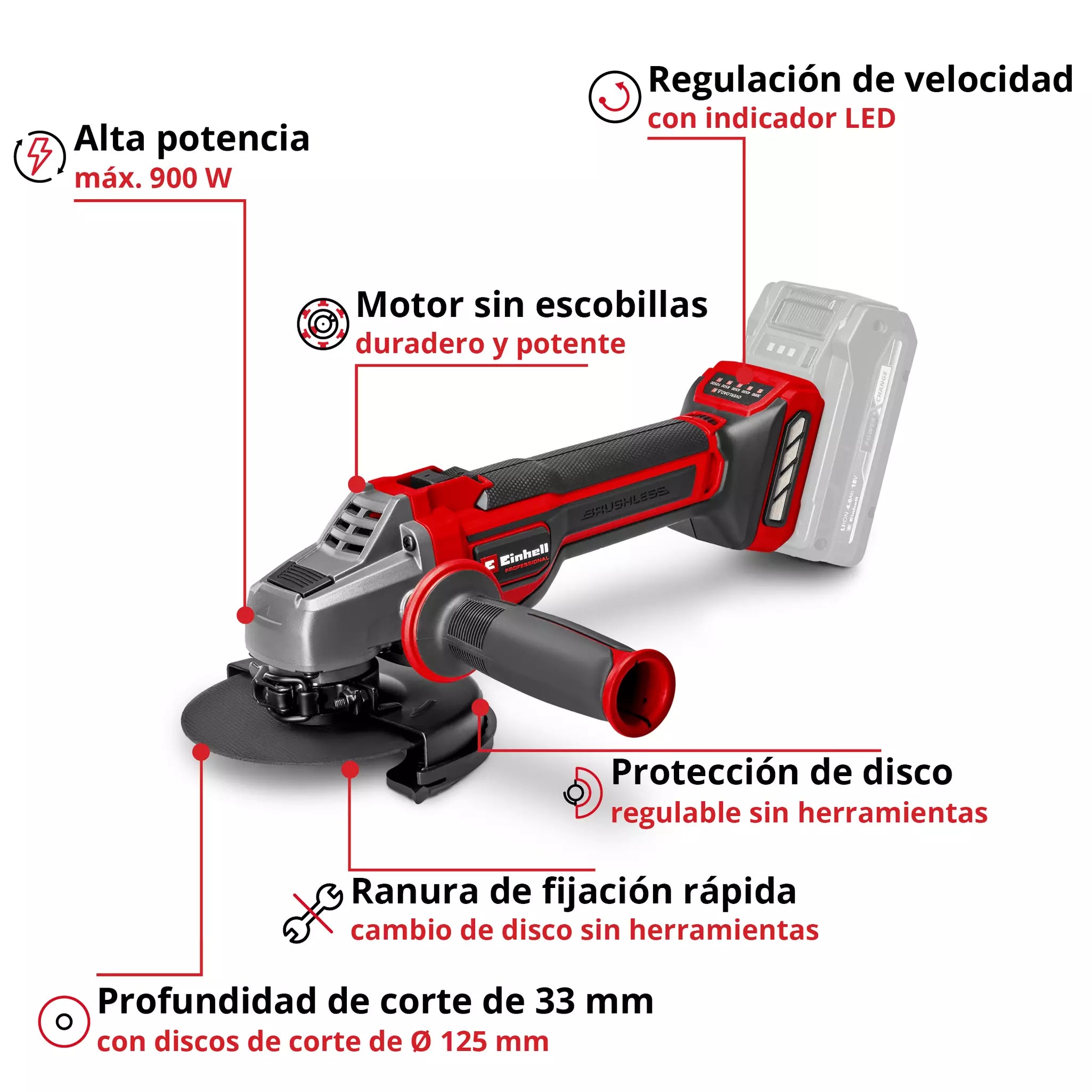 PROFESSIONAL Esmeril angular inalámbrico TP-AG 18/125 CE Q Li - Solo