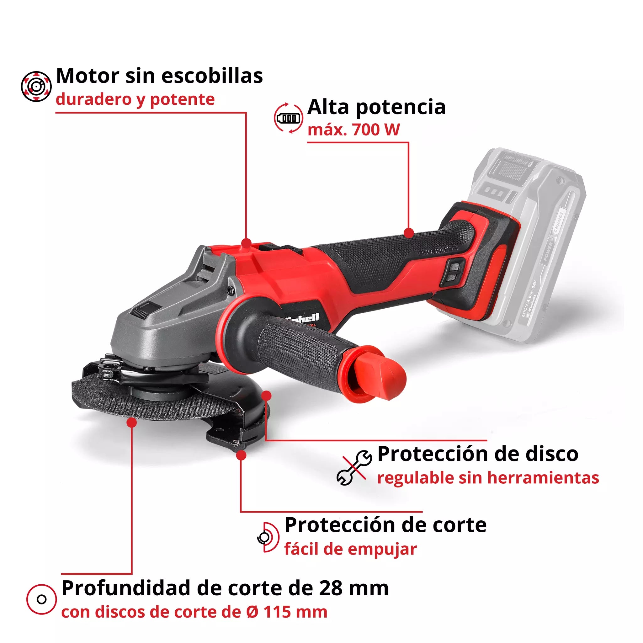 PROFESSIONAL Esmeril angular inalámbrico AXXIO 18/115