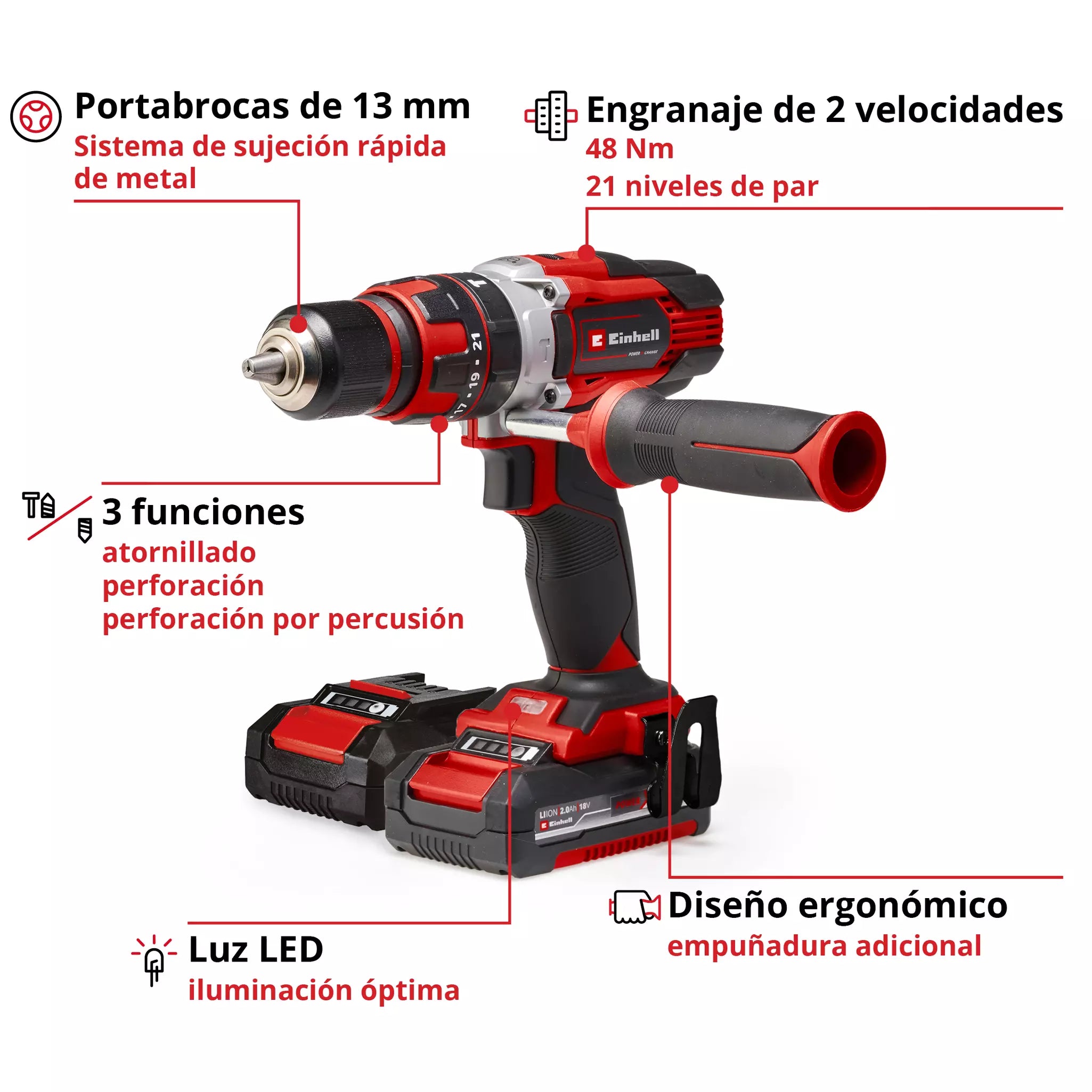 Taladro de impacto inalámbrico TE-CD 18/48 Li-i (2x2,0Ah)