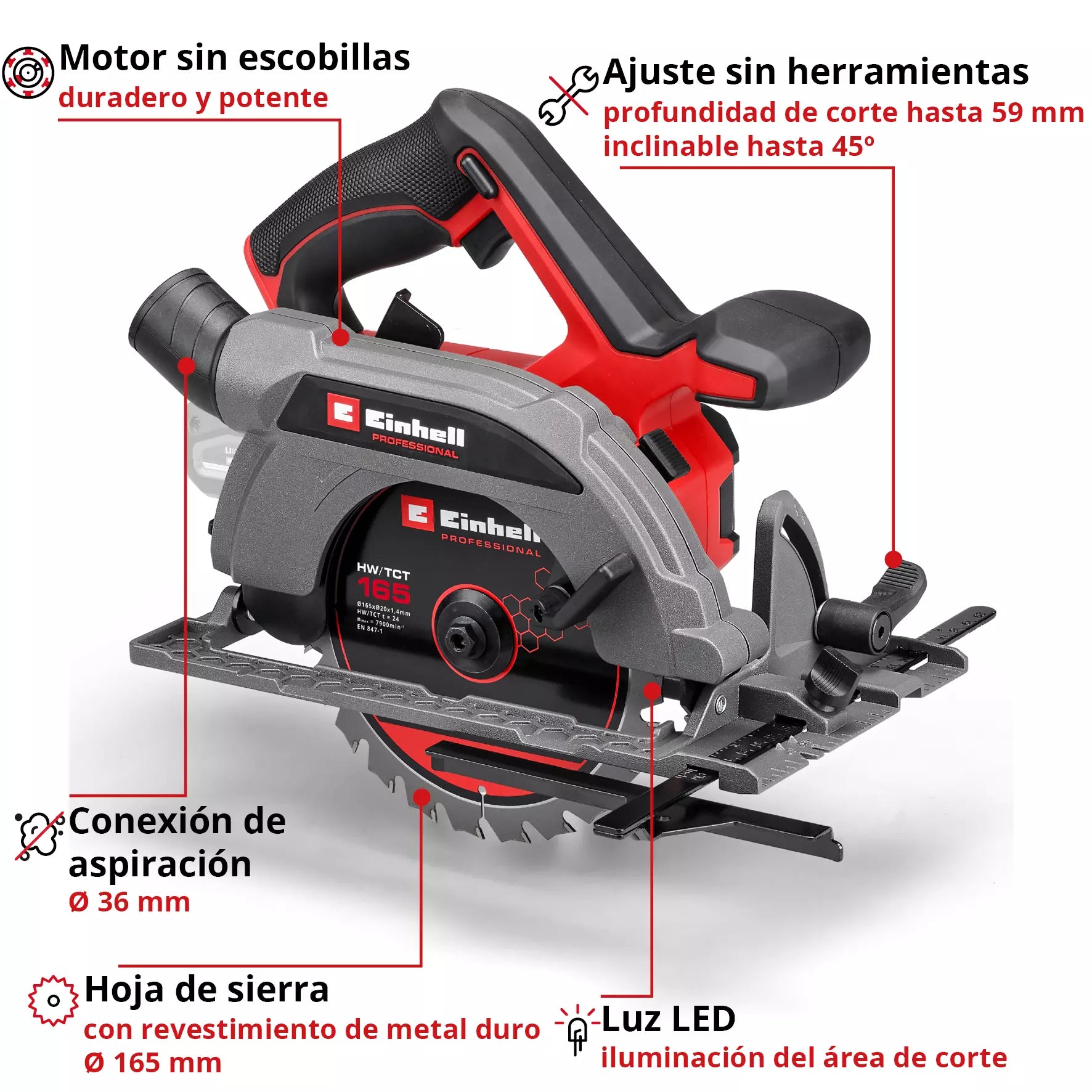 PROFESSIONAL Sierra circular inalámbrica TP-CS 18/165 Li BL - Solo