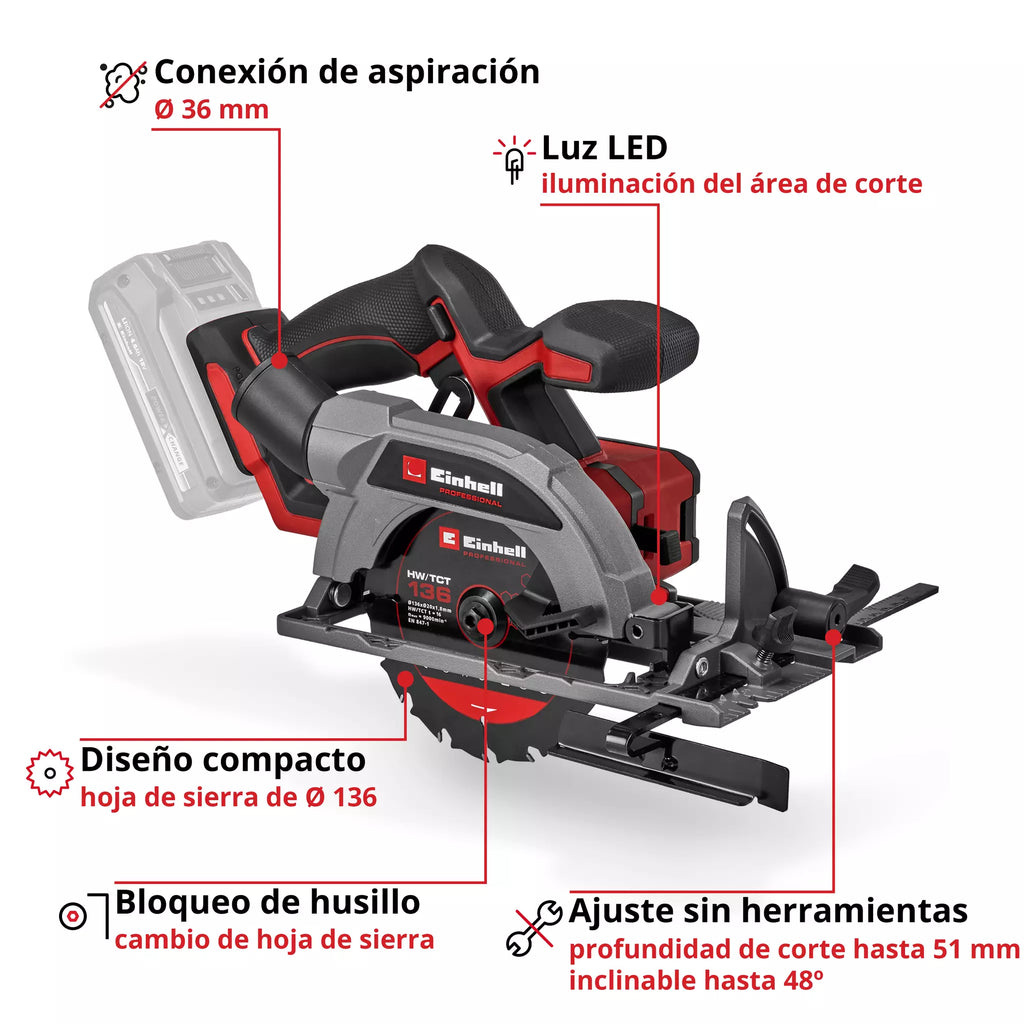 PROFESSIONAL Sierra circular inalámbrica TP-CS 18/136-C Li BL - Solo